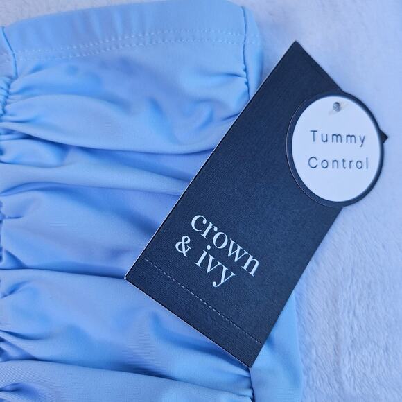 New Crown & Ivy Plus Size 1X Tummy Control Shirred High Waisted Bikini Bottoms - Picture 11 of 15